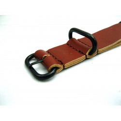 HNS Handmade Reto Style Coffee Calf Leather Watch Strap With 3 PVD Coated Stainless Steel Rings