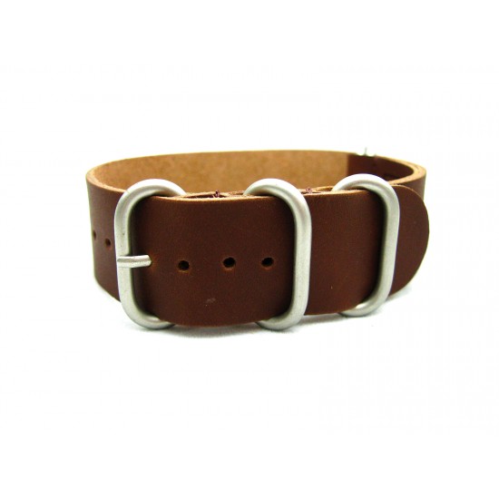HNS Handmade Brown Calf Leather Watch Strap With 5 Matt Stainless Steel Rings