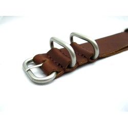 HNS Handmade Brown Calf Leather Watch Strap With 5 Matt Stainless Steel Rings