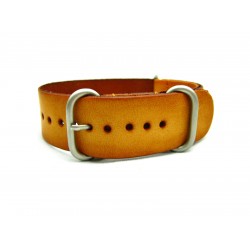 HNS Handmade Reto Washing Style Honey Calf Leather Watch Strap With 3 Matt Stainless Steel Rings