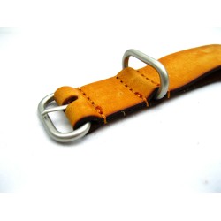 HNS Handmade Reto Washing Style Honey Calf Leather Watch Strap With 3 Matt Stainless Steel Rings