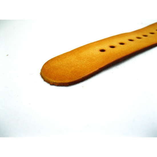HNS Handmade Reto Washing Style Honey Calf Leather Watch Strap With 3 Matt Stainless Steel Rings