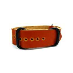 HNS Handmade Antique Vintage Style Honey Calf Leather Watch Strap With 3 PVD Coated Stainless Steel Rings