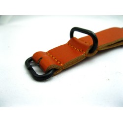 HNS Handmade Antique Vintage Style Honey Calf Leather Watch Strap With 3 PVD Coated Stainless Steel Rings