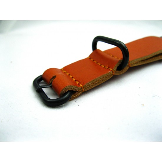 HNS Handmade Antique Vintage Style Honey Calf Leather Watch Strap With 3 PVD Coated Stainless Steel Rings