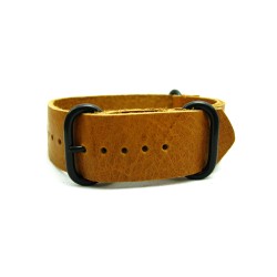 HNS Handmade Antique Vintage Style Walnut Calf Leather Watch Strap With 3 PVD Coated Stainless Steel Rings