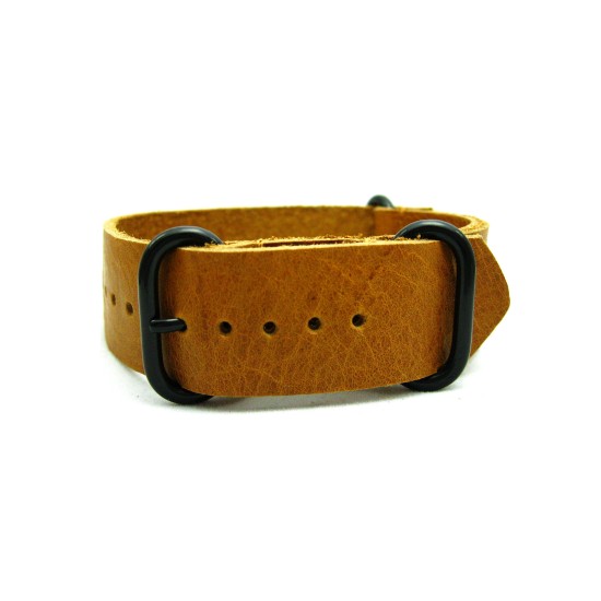 HNS Handmade Antique Vintage Style Walnut Calf Leather Watch Strap With 3 PVD Coated Stainless Steel Rings