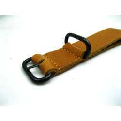 HNS Handmade Antique Vintage Style Walnut Calf Leather Watch Strap With 3 PVD Coated Stainless Steel Rings