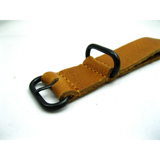 HNS Handmade Antique Vintage Style Walnut Calf Leather Watch Strap With 3 PVD Coated Stainless Steel Rings