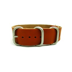 HNS Handmade Nut Brown Calf Leather Watch Strap With 5 Matt Stainless Steel Rings