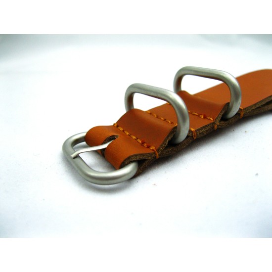 HNS Handmade Nut Brown Calf Leather Watch Strap With 5 Matt Stainless Steel Rings