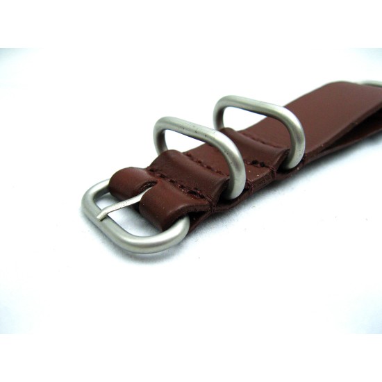 HNS Handmade Chocolate Brown  Calf Leathe Watch Strap With 5 Matt Stainless Steel Rings