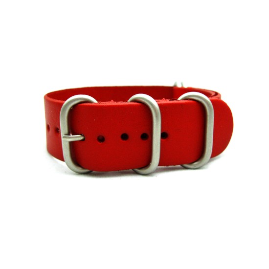 HNS Handmade Red Calf Leather Watch Strap With 5 Matt Stainless Steel Rings