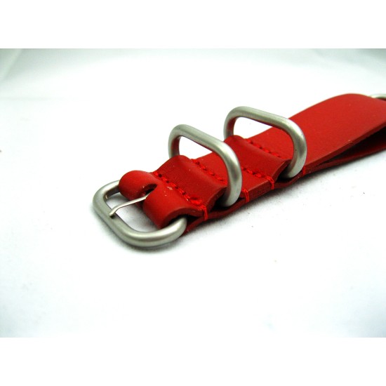 HNS Handmade Red Calf Leather Watch Strap With 5 Matt Stainless Steel Rings