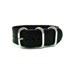 HNS Handmade Black Calf Leather Watch Strap With 5 Polished Stainless Steel Rings