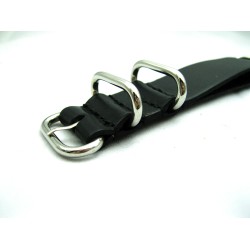 HNS Handmade Black Calf Leather Watch Strap With 5 Polished Stainless Steel Rings