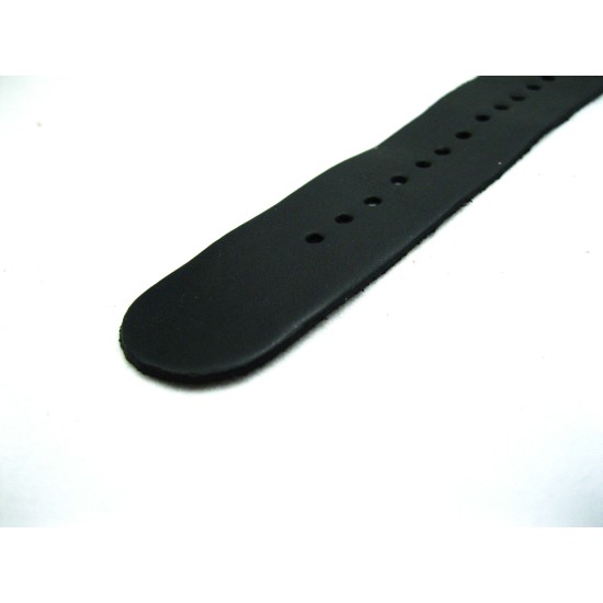HNS Handmade Black Calf Leather Watch Strap With 5 Polished Stainless Steel Rings