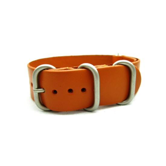 HNS Handmade Honey Calf Leather Watch Strap With 5 Matt Stainless Steel Rings
