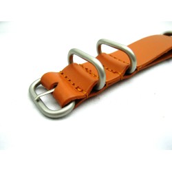 HNS Handmade Honey Calf Leather Watch Strap With 5 Matt Stainless Steel Rings
