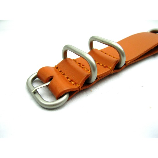 HNS Handmade Honey Calf Leather Watch Strap With 5 Matt Stainless Steel Rings