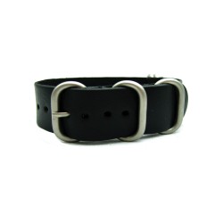 HNS Handmade Black Calf Leather Watch Strap With 5 Matt Stainless Steel Rings