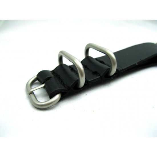 HNS Handmade Black Calf Leather Watch Strap With 5 Matt Stainless Steel Rings