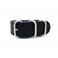 HNS Handmade Matt Black Calf Leather Watch Strap With 5 Matt Stainless Steel Rings