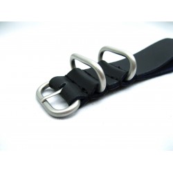 HNS Handmade Matt Black Calf Leather Watch Strap With 5 Matt Stainless Steel Rings