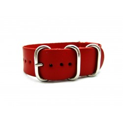 HNS Handmade Red Calf Leather Watch Strap With 5 Polished Stainless Steel Rings