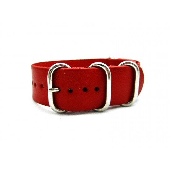 HNS Handmade Red Calf Leather Watch Strap With 5 Polished Stainless Steel Rings