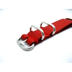 HNS Handmade Red Calf Leather Watch Strap With 5 Polished Stainless Steel Rings