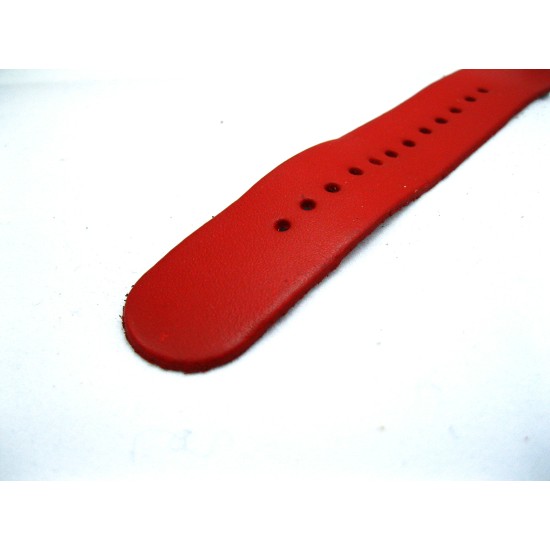 HNS Handmade Red Calf Leather Watch Strap With 5 Polished Stainless Steel Rings