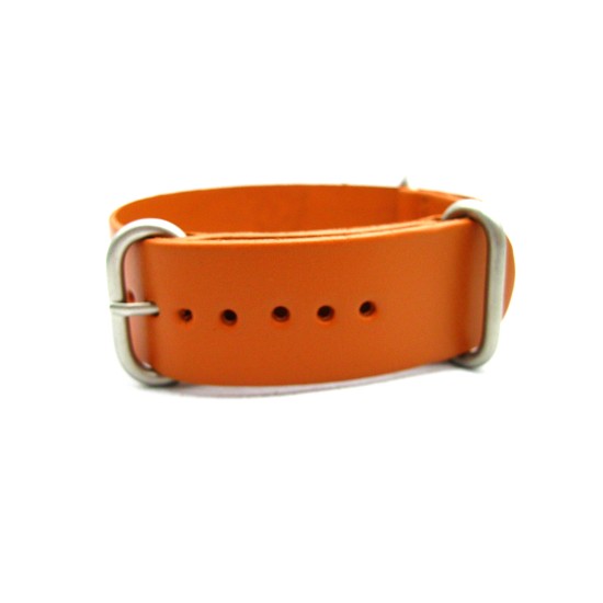 HNS Handmade Honey Calf Leather Watch Strap With 3 Matt Stainless Steel Rings