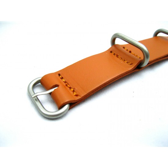 HNS Handmade Honey Calf Leather Watch Strap With 3 Matt Stainless Steel Rings