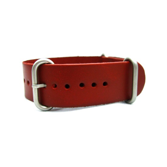 HNS Handmade Red Brown Calf Leather Watch Strap With 3 Matt Stainless Steel Rings