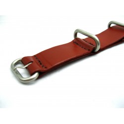 HNS Handmade Red Brown Calf Leather Watch Strap With 3 Matt Stainless Steel Rings