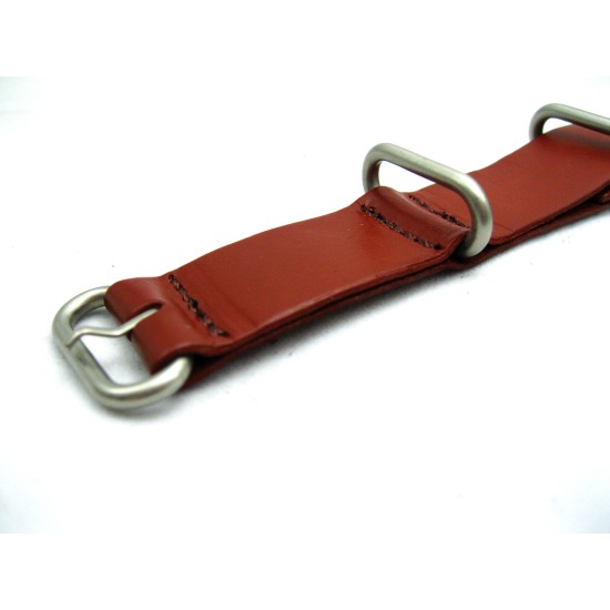 HNS Handmade Red Brown Calf Leather Watch Strap With 3 Matt Stainless Steel Rings