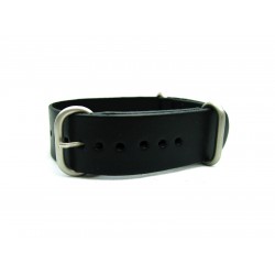 HNS Handmade Black Calf Leather Watch Strap With 3 Matt Stainless Steel Rings