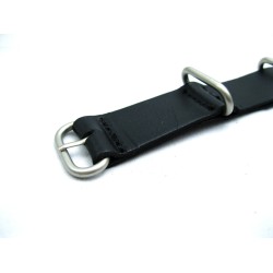 HNS Handmade Black Calf Leather Watch Strap With 3 Matt Stainless Steel Rings