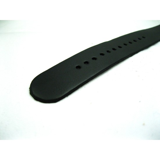 HNS Handmade Black Calf Leather Watch Strap With 3 Matt Stainless Steel Rings