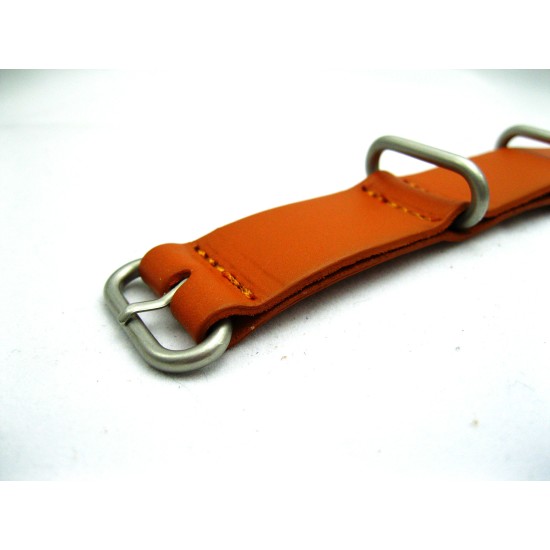 HNS Handmade Honey Brown Calf Leather Watch Strap With 3 Matt Stainless Steel Rings
