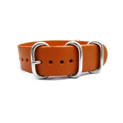 HNS Handmade Honey Calf Leather Watch Strap With 5 Polished Stainless Steel Rings