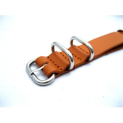 HNS Handmade Honey Calf Leather Watch Strap With 5 Polished Stainless Steel Rings