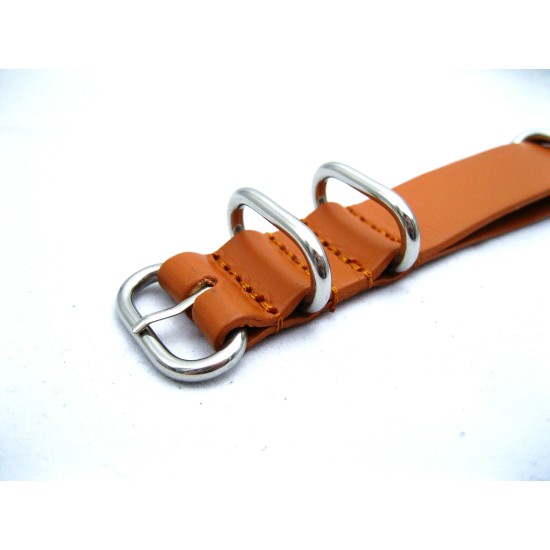 HNS Handmade Honey Calf Leather Watch Strap With 5 Polished Stainless Steel Rings