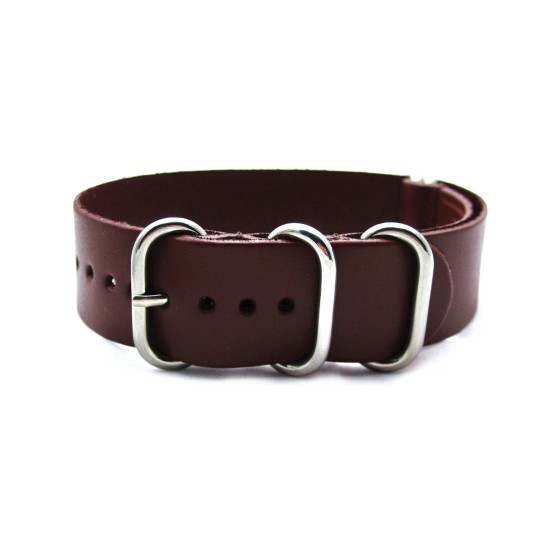 HNS Handmade Dark Brown Calf Leather Watch Strap With 5 Polished Stainless Steel Rings