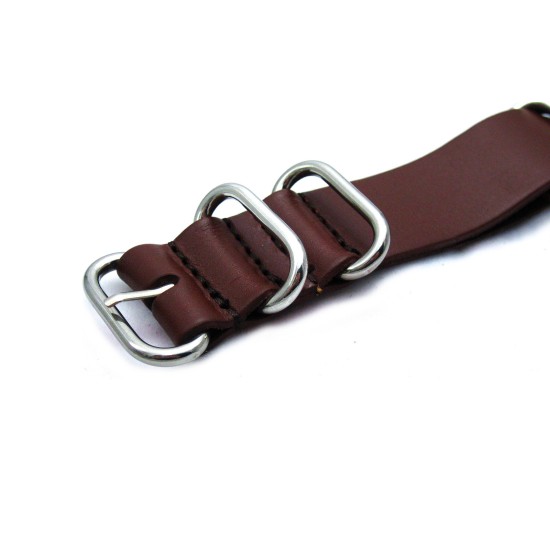 HNS Handmade Dark Brown Calf Leather Watch Strap With 5 Polished Stainless Steel Rings