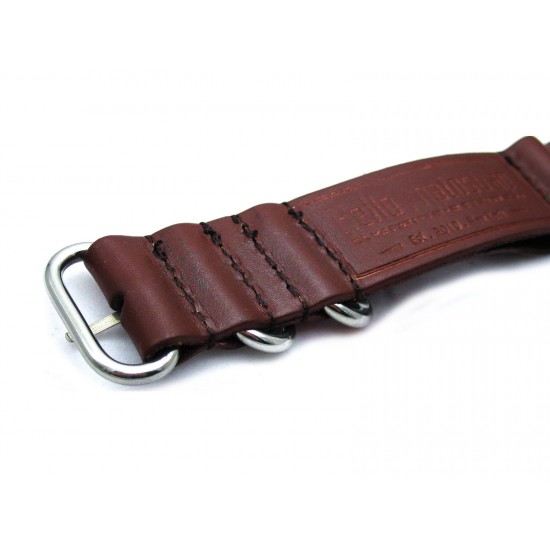 HNS Handmade Dark Brown Calf Leather Watch Strap With 5 Polished Stainless Steel Rings