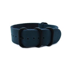 HNS Handmade Antique Vintage Style Blue Calf Leather Watch Strap With 5 PVD Coated Stainless Steel Rings