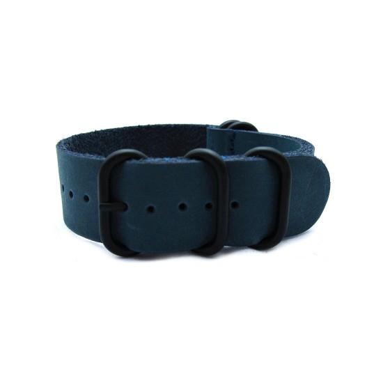 HNS Handmade Antique Vintage Style Blue Calf Leather Watch Strap With 5 PVD Coated Stainless Steel Rings