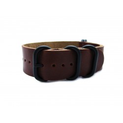 HNS Handmade Vintage Style Dark Brown Calf Leather Watch Strap With 5 PVD Coated Stainless Steel Rings